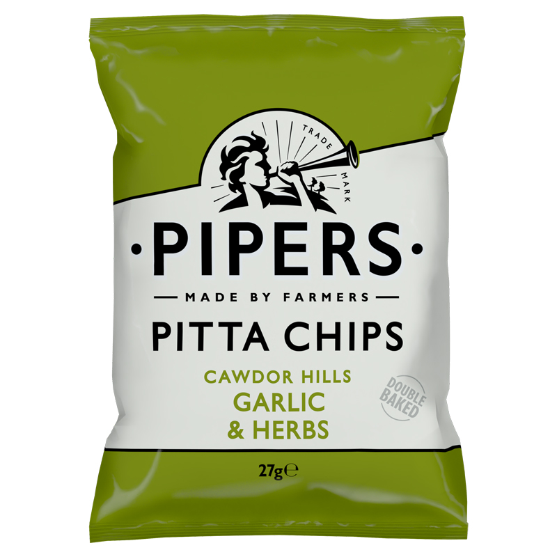 PIPERS PITTA CHIPS GARLIC and HERBS 24 X 27G